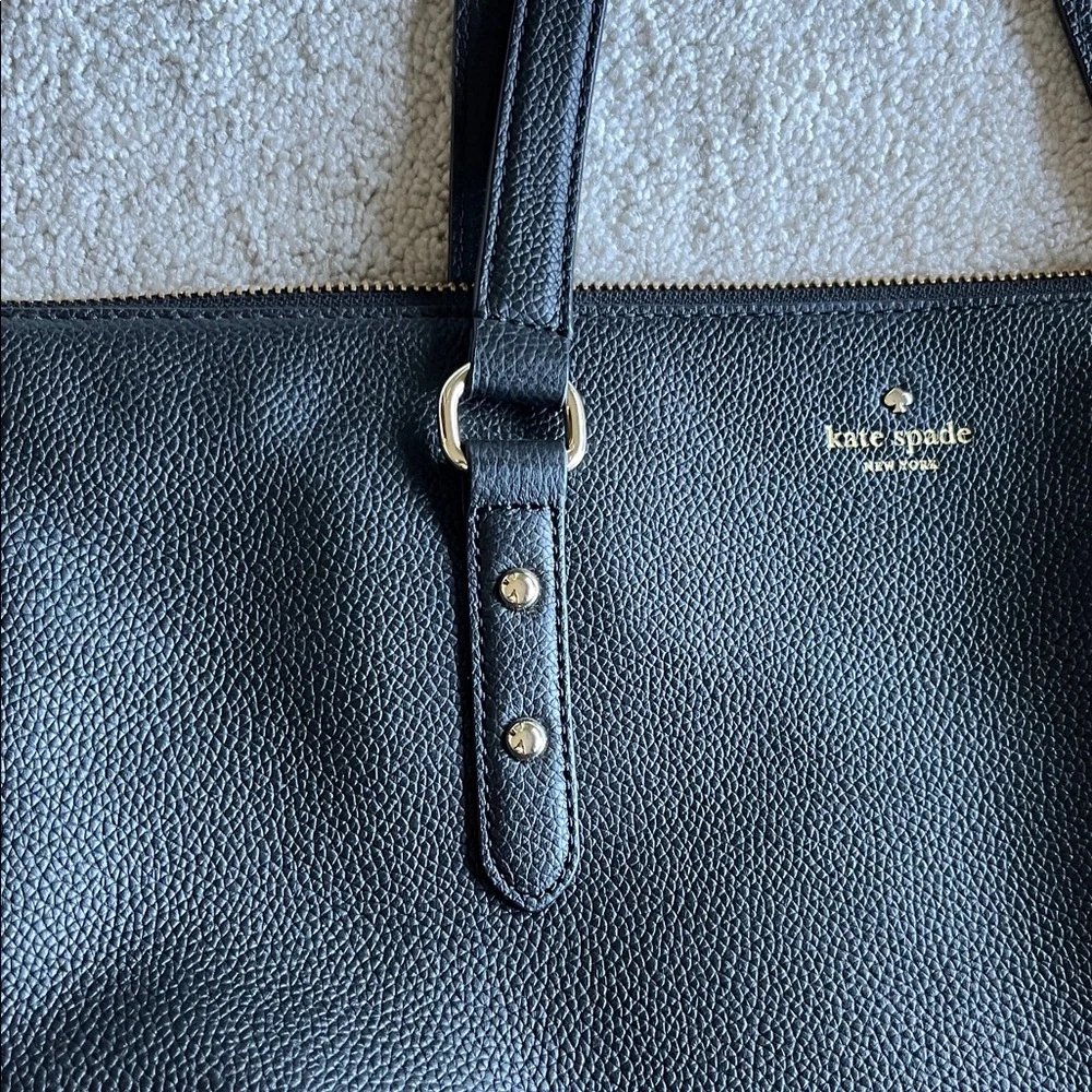 NWOT Kate Spade Black Pebbled Leather Shoulder Tote with Gold tone Hardware - Picture 3 of 10